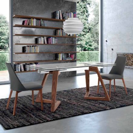 Ausziehbarer Tisch bis 280 cm aus Glas und furniertem Holz – Eugrafo Viadurini