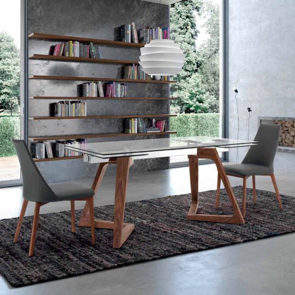 Esstisch ausziehbar bis 280 cm aus glas und furnierholz - eugrafo