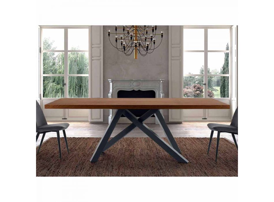 Ausziehbarer Tisch bis 300 cm aus Holz und Stahl, hergestellt in Italien – Settimmio Viadurini