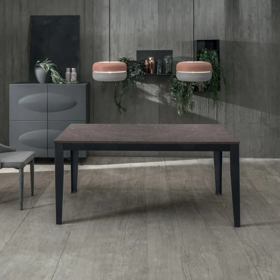 Ausziehbarer Tisch bis zu 316 cm in Melamin und Metallgestell – Weihrauch Viadurini