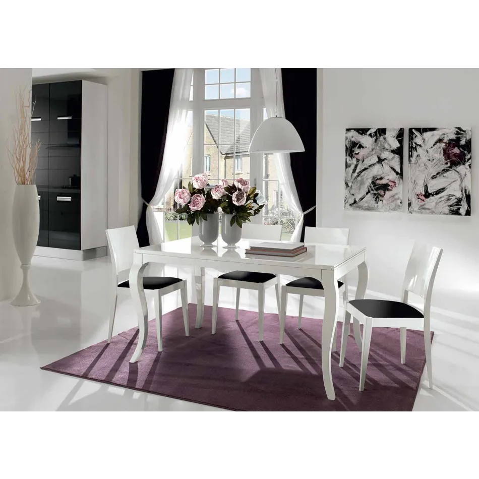 Ausziehbarer Tisch bis 350 cm in glänzend weißer Tanganika-Walnuss, Leomas Viadurini