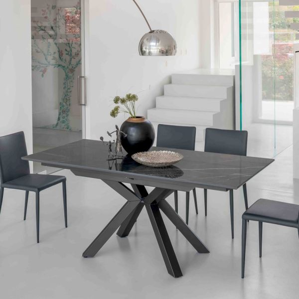 Ausziehbarer tisch aus polierter calacatta-schwarzkeramik starlit - balia