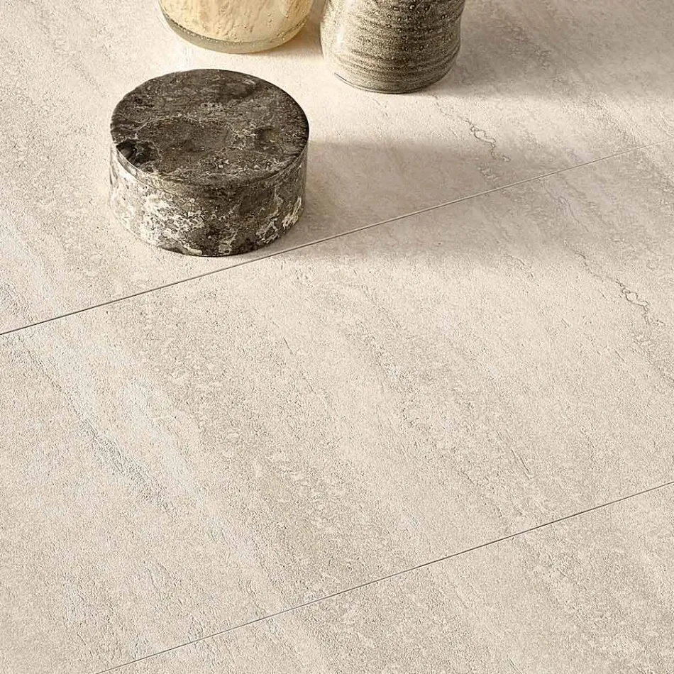 Ausziehbarer Porzellan-Steinguttisch mit lackiertem Metallgestell - Arko Viadurini