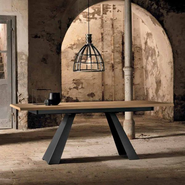 Moderner seitlich ausziehbarer tisch aus eichenholz made in italy, zerba