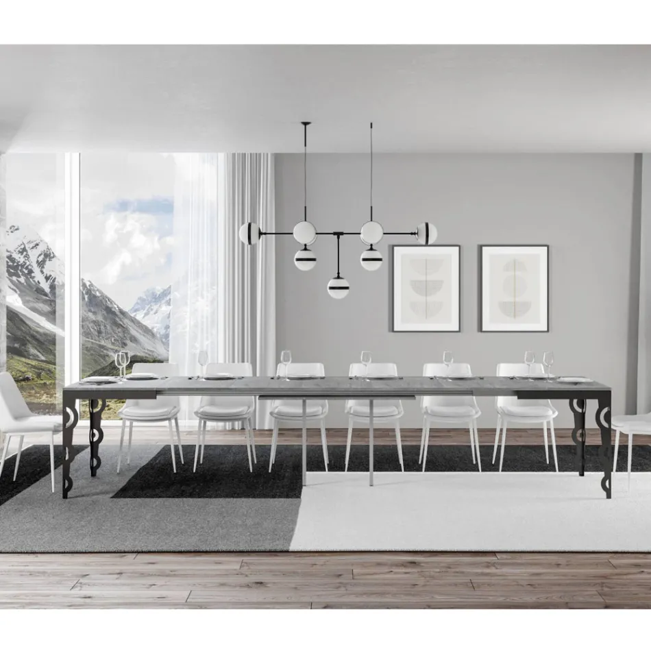 Moderner ausziehbarer Tisch aus Melaminholz und Eisenunterplatte – Marella Viadurini