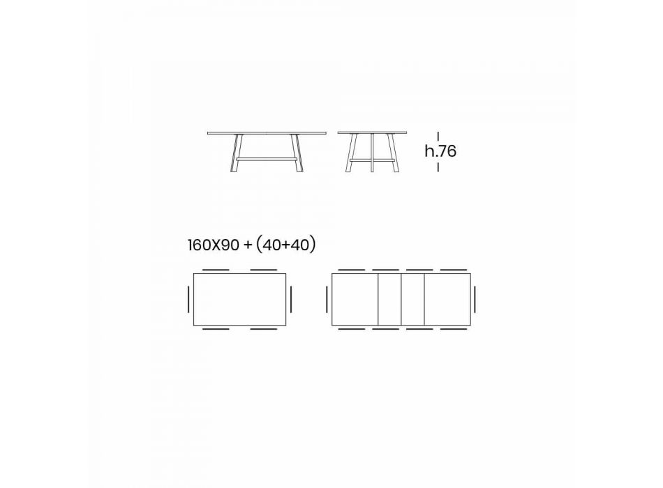 Moderner ausziehbarer Tisch, Massivholzplatte - Tricerro Viadurini