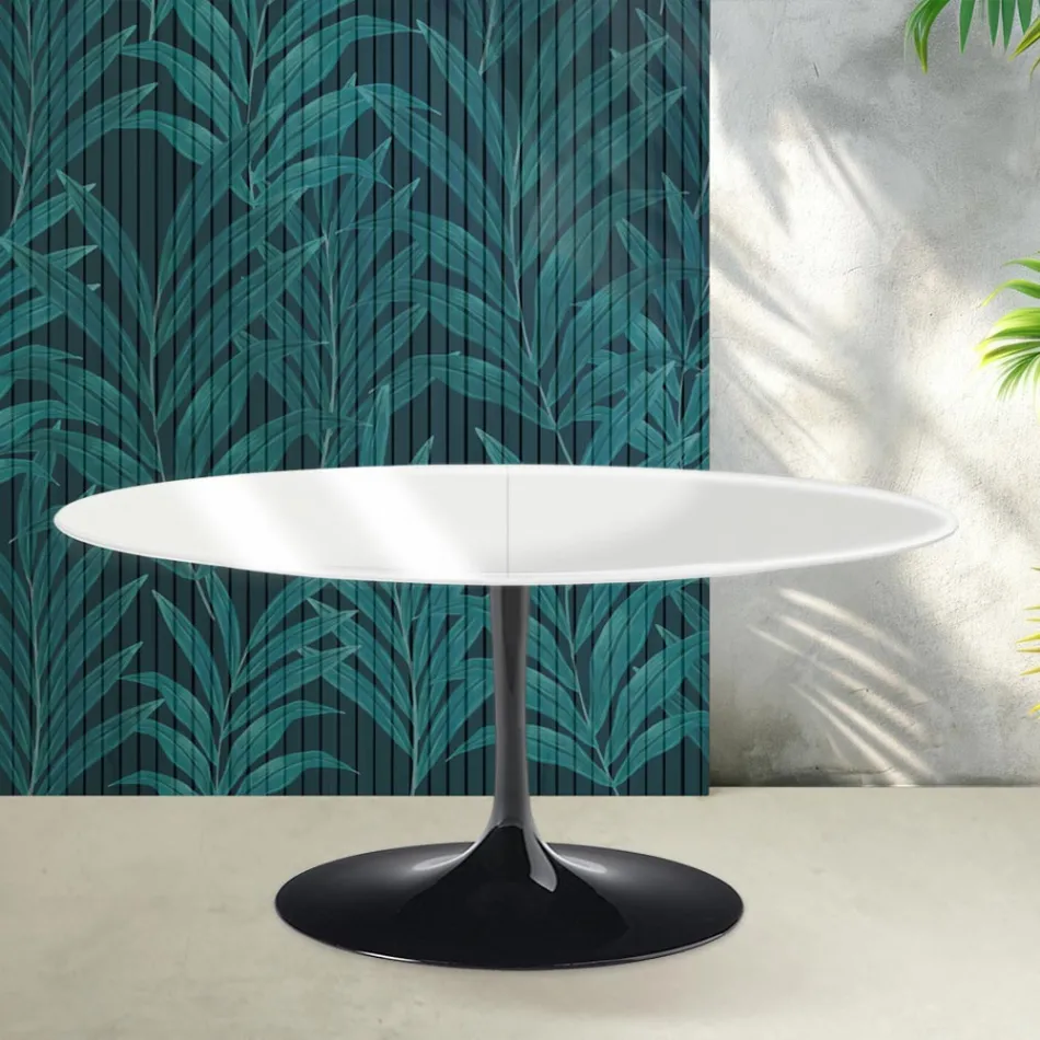 Saarinen Tulip Ausziehtisch H 74 cm in Hochglanzweiß Florim Keramik - Scharlachrot Viadurini