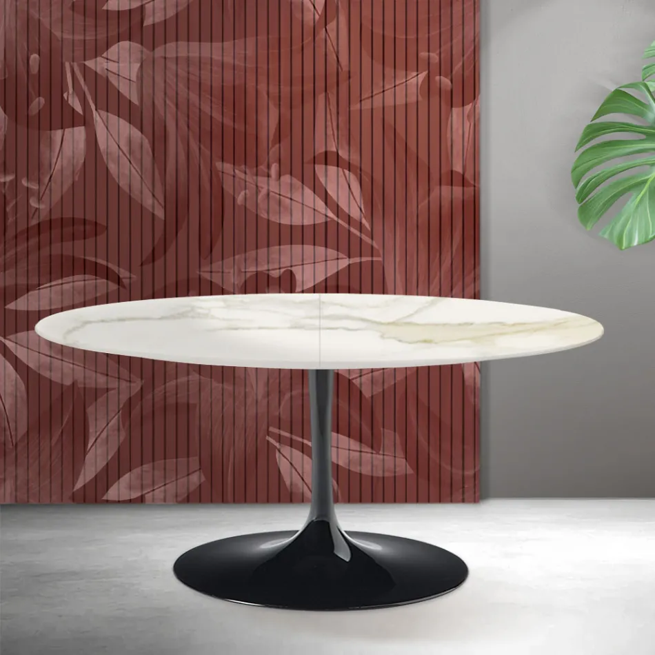 Saarinen Tulip Ausziehtisch H 74 cm in Florim Calacatta Gold Matt Keramik - Scharlachrot Viadurini