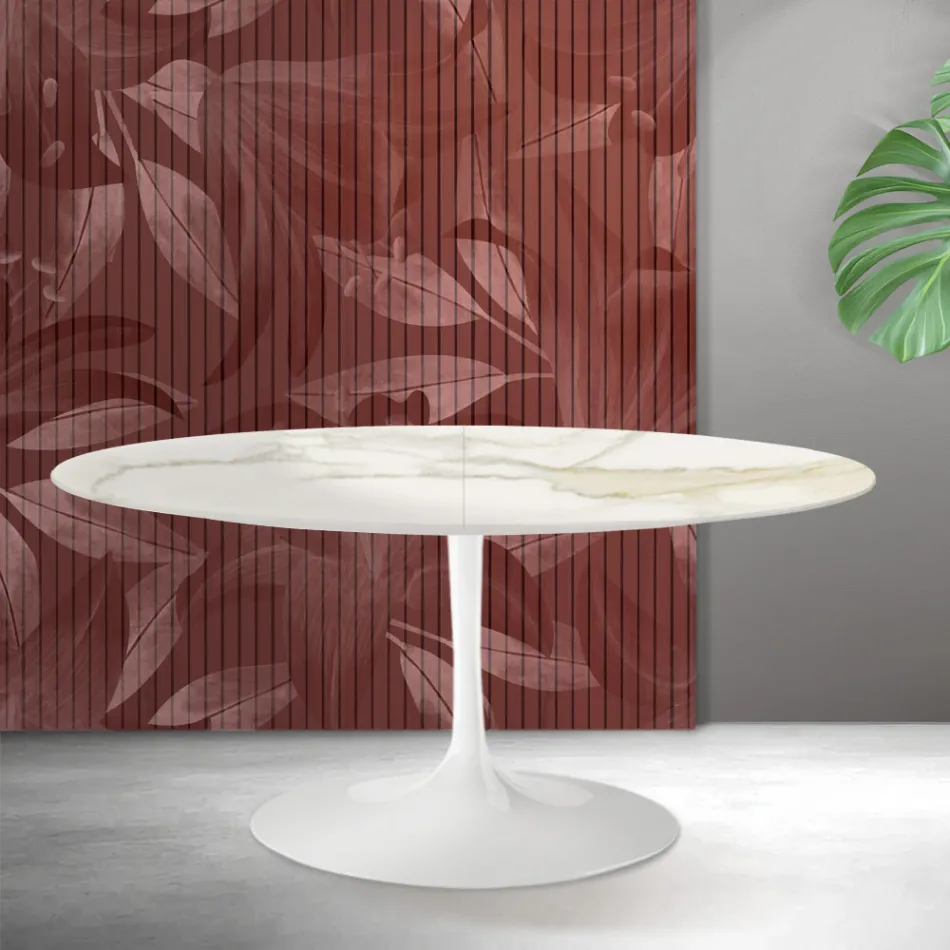 Saarinen Tulip Ausziehtisch H 74 cm in Florim Calacatta Gold Matt Keramik - Scharlachrot Viadurini