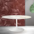 Saarinen Tulip Ausziehtisch H 74 cm in Florim Calacatta Gold Matt Keramik - Scharlachrot