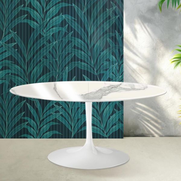 Saarinen tulip ausziehtisch h 74 cm in glänzender statuario florim keramik - scharlachrot