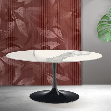 Saarinen Tulip Ausziehtisch H 74 cm in Florim Statuario Mattkeramik - Scharlachrot Viadurini