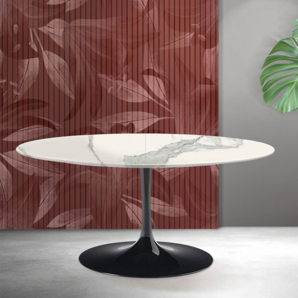 Saarinen tulip ausziehtisch h 74 cm in florim statuario mattkeramik - scharlachrot