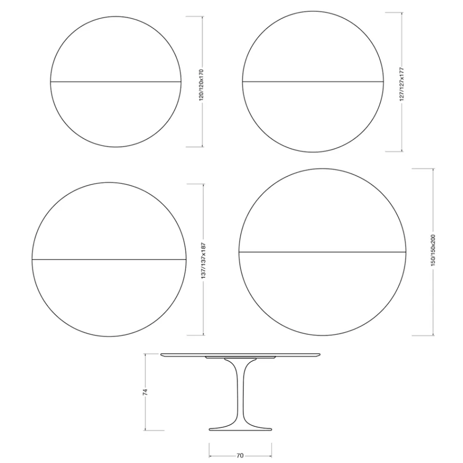 Saarinen Tulip Ausziehtisch H 74 cm in Florim Statuario Mattkeramik - Scharlachrot Viadurini