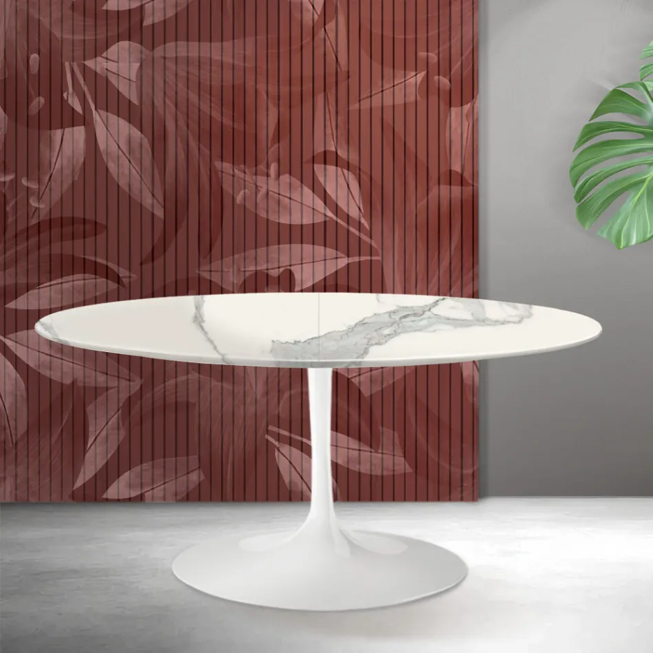 Saarinen Tulip Ausziehtisch H 74 cm in Florim Statuario Mattkeramik - Scharlachrot Viadurini