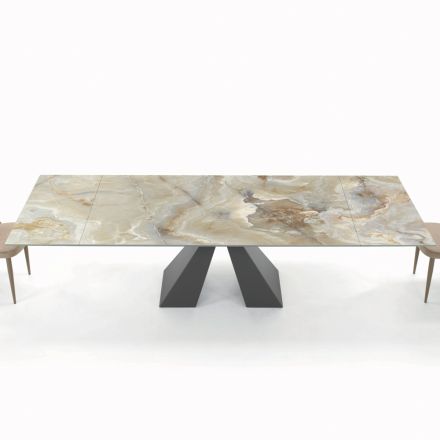 Tisch mit integrierten Verlängerungen und Untergestell aus Nerzstahl, hergestellt in Italien – Dalmata Viadurini
