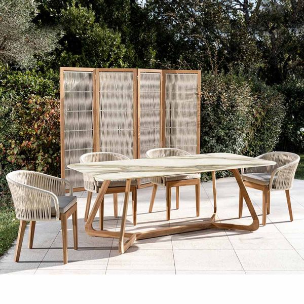 Tisch mit holzsockel und keramikplatte calacatta hermitage - infinity