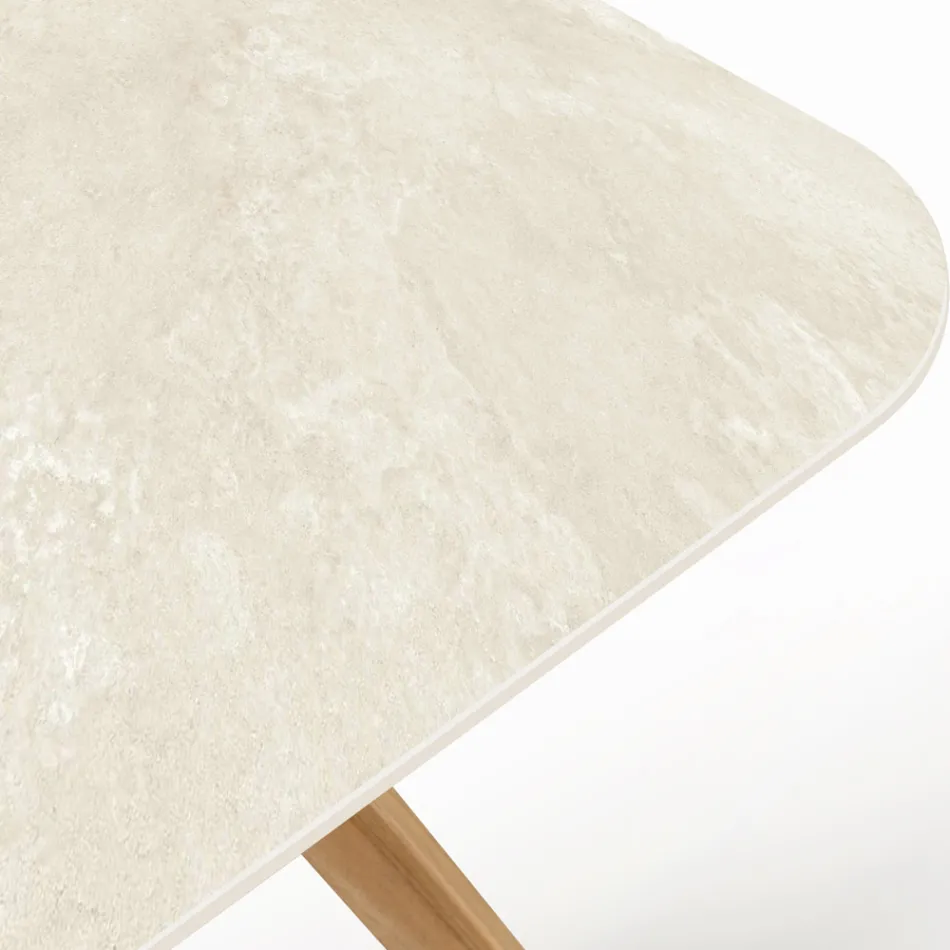 Tisch mit Holzsockel und Chianca-Keramikplatte von Ostuni - Infinity Viadurini