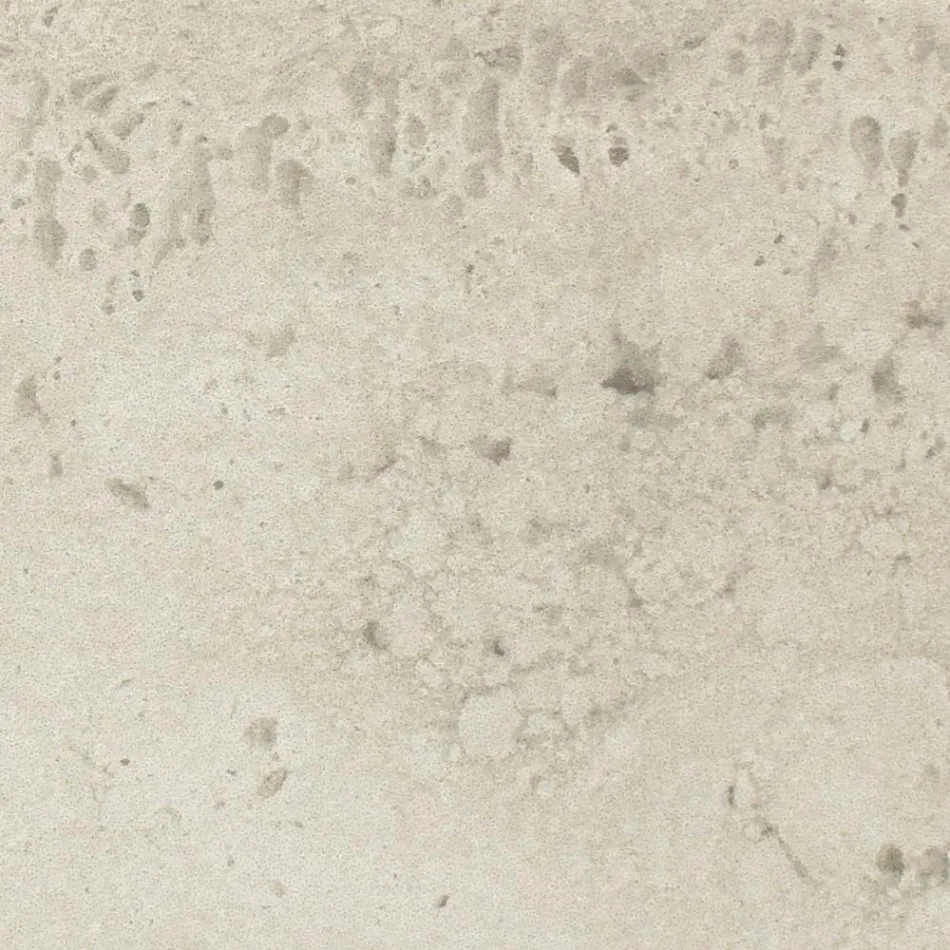 Tisch mit Holzsockel und heller Travertinkeramikplatte - Infinity Viadurini