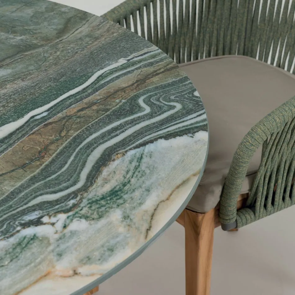 Tisch mit Keramikplatte und Teakholzgestell, hergestellt in Italien – Helm Viadurini