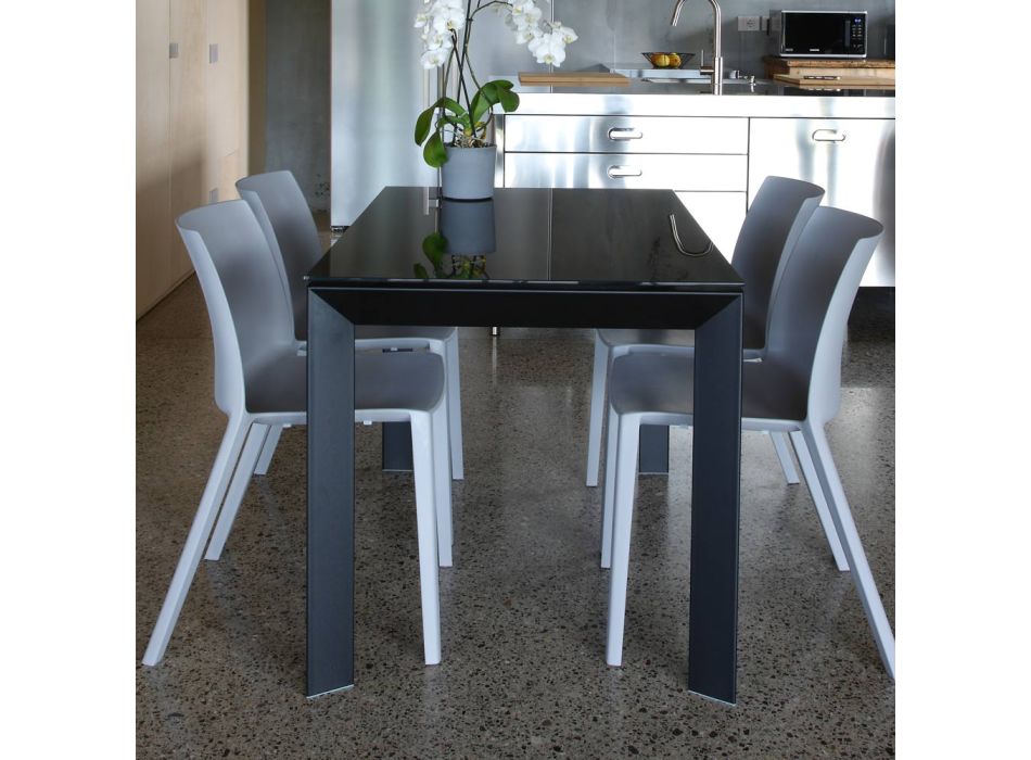 Ausziehbarer Küchentisch bis 170 cm aus Metall und gehärtetem Glas - Berto Viadurini