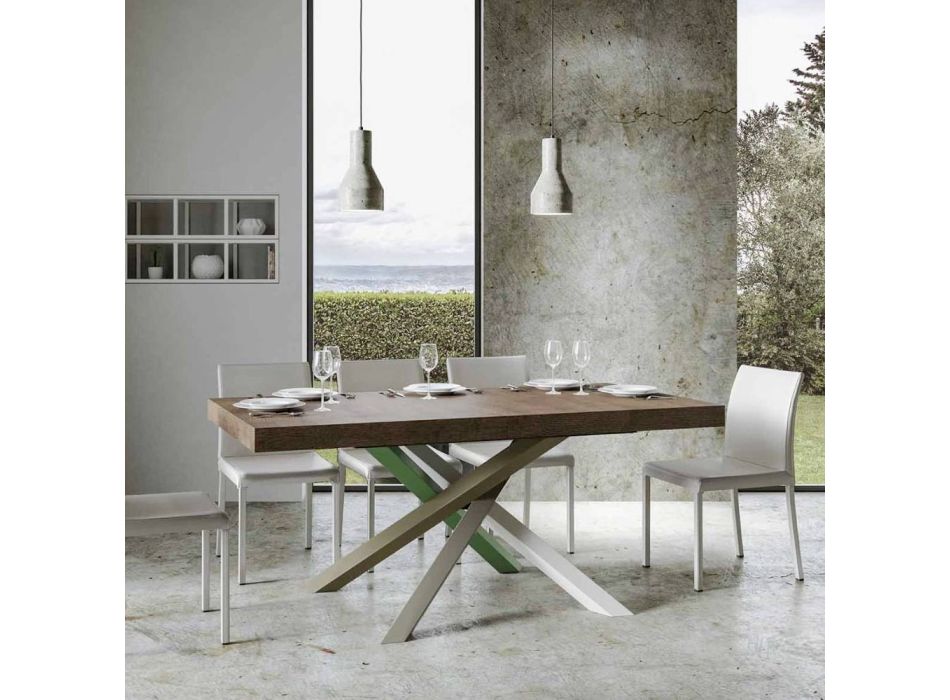 Ausziehbarer Küchentisch bis 440 cm aus Holz und Eisen, hergestellt in Italien – Lennon Viadurini