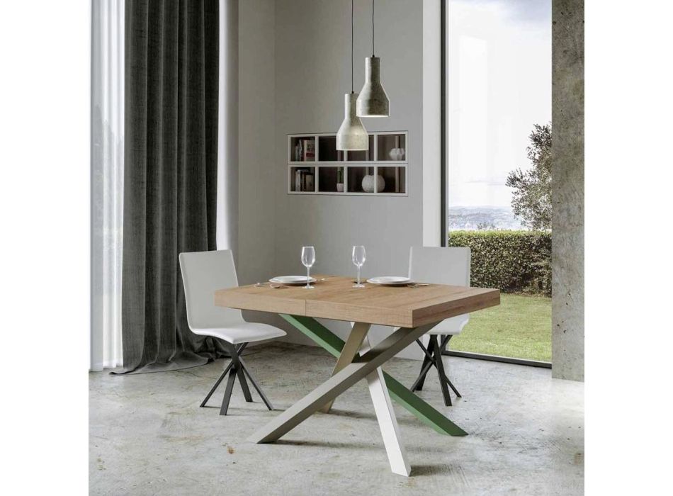 Ausziehbarer Küchentisch bis 440 cm aus Holz und Eisen, hergestellt in Italien – Lennon Viadurini