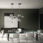 Küchentisch aus extra klarem Glas mit Holzbeinen Made in Italy - Super Viadurini