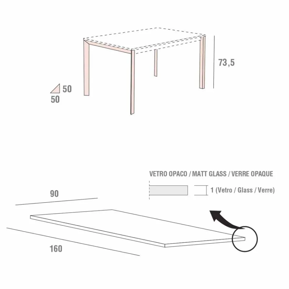 Küchentisch aus mattem Glas mit Metallstruktur Made in Italy - Brooch Viadurini