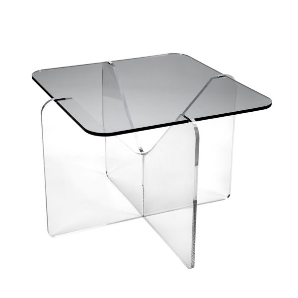 Design couchtisch aus transparentem oder geräuchertem plexiglas - draco