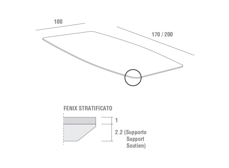 Küchentisch mit Fassplatte aus Fenix Made in Italy, Luxus – Lingotto Viadurini