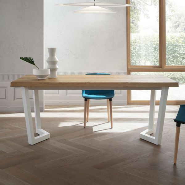 Feststehender küchentisch aus metall und holzplatte made in italy - bastiano