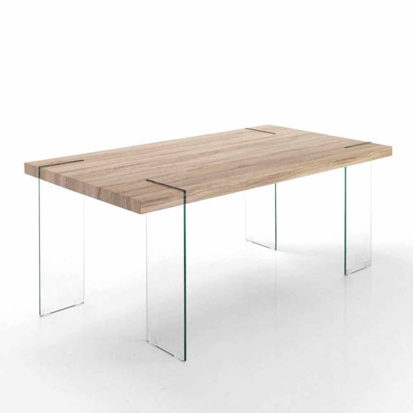 Moderner küchentisch mit tischplatte aus mdf und glasbasis - joey