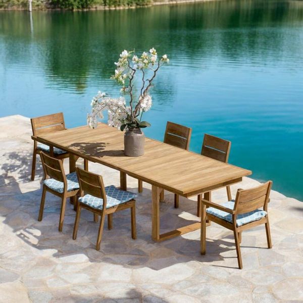 Ausziehbarer gartentisch mit stühlen und sesseln aus teakholz - marie