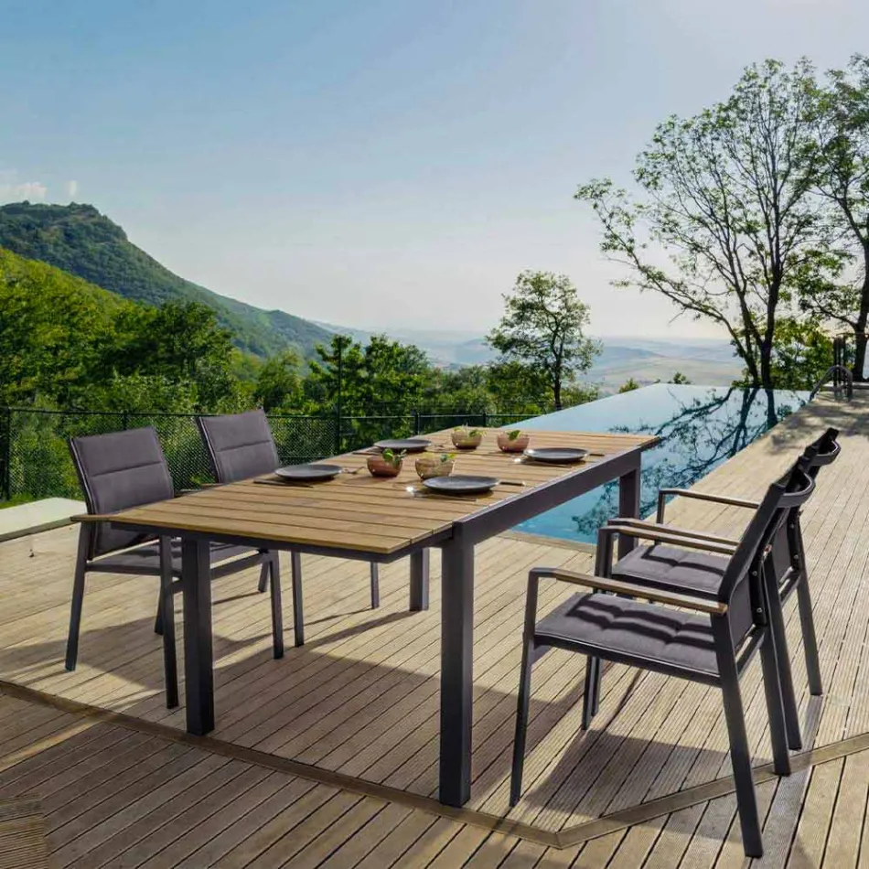 Ausziehbarer Tisch im Freien Bis zu 200 cm mit Platte aus Teakholz - Bobel-Finish Viadurini