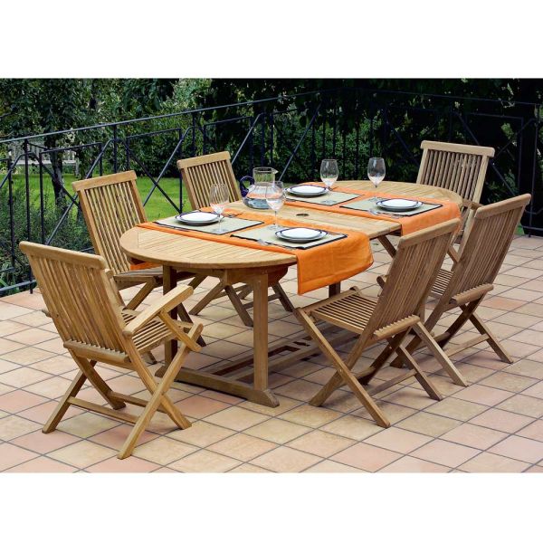 Gartentisch mit 2 sesseln und 4 teakholzstühlen - yggdrasil