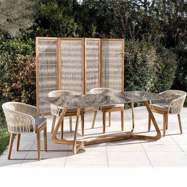 Gartentisch mit holzsockel und orobico luxe keramikplatte - infinity