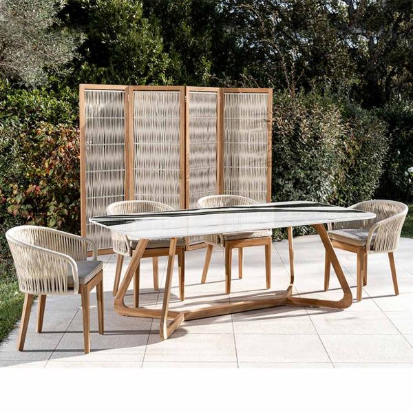 Gartentisch mit holzgestell und keramikplatte panda white - infinity
