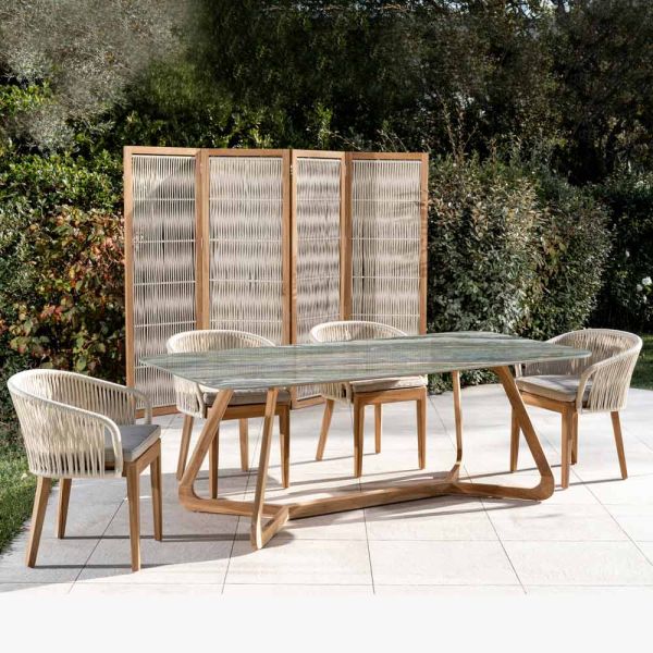 Gartentisch mit holzsockel und royal peacock-keramikplatte - infinity