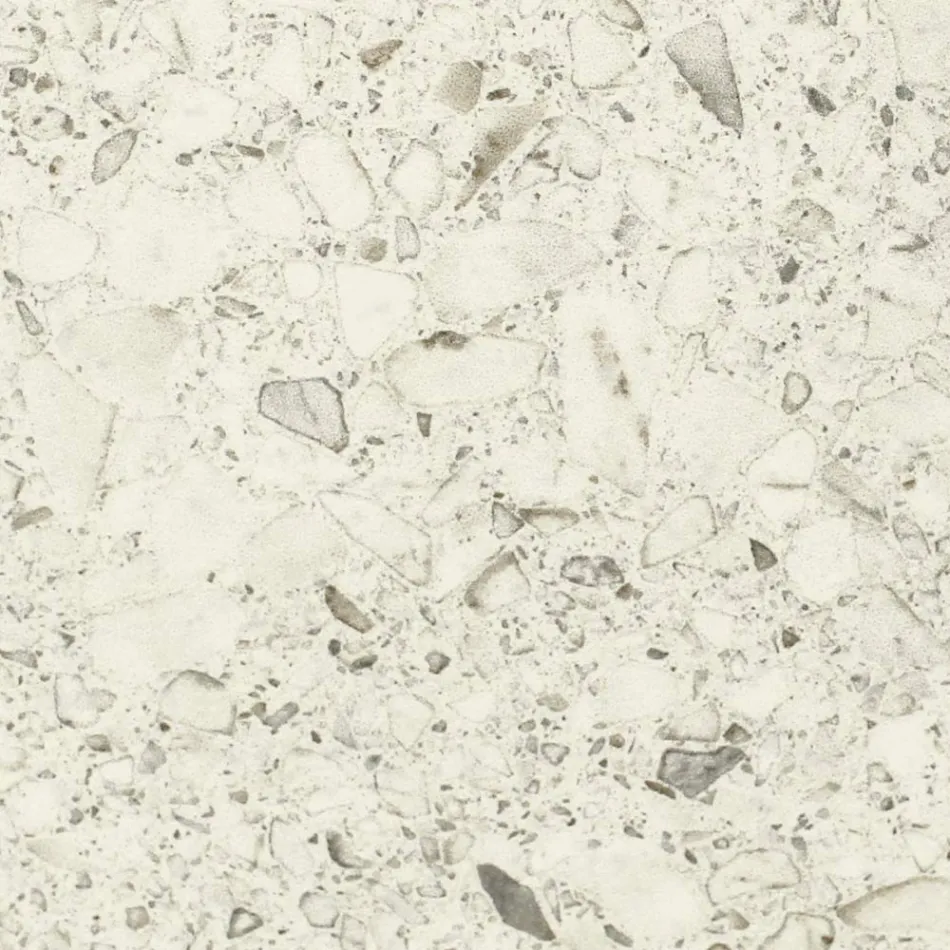 Gartentisch mit Holzsockel und weißer Terrazzo-Keramikplatte - Infinity Viadurini