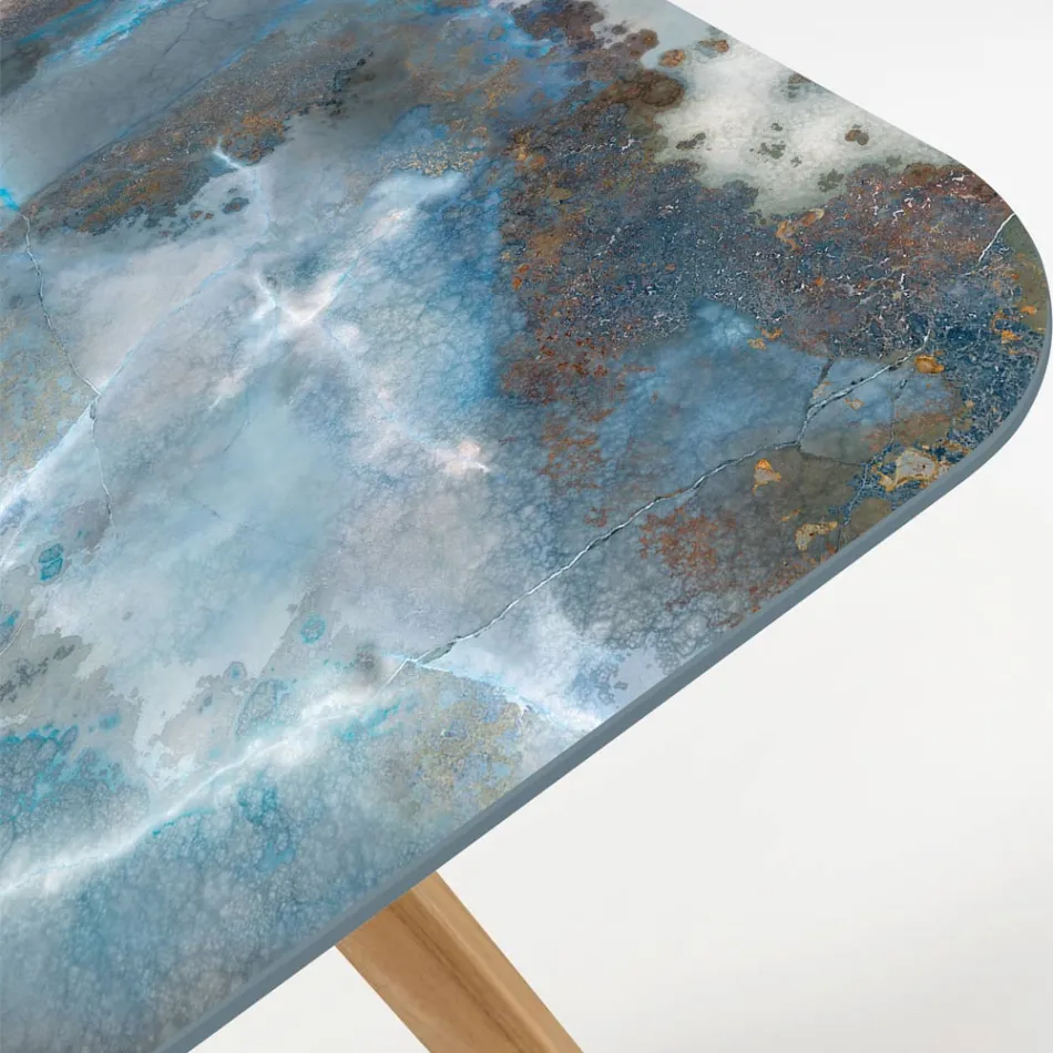 Gartentisch mit Holzsockel und Keramikplatte Thunderstorm - Infinity Viadurini