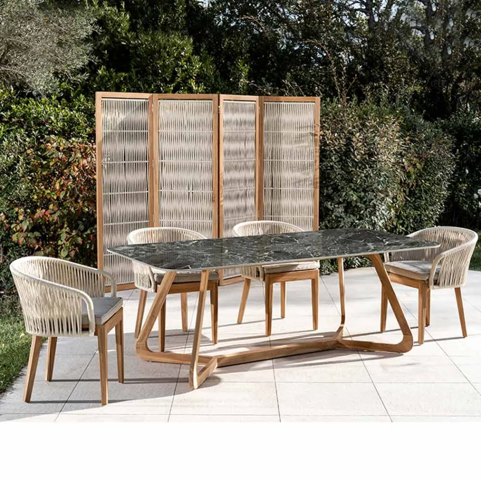 Gartentisch mit Holzsockel und grüner Keramikplatte Frankreich - Infinity Viadurini