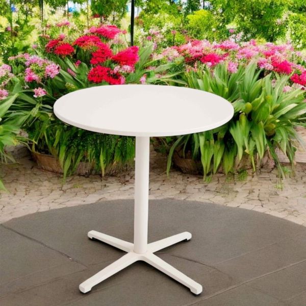 Runder tisch für draußen durchmesser 75 cm in beige aluminium - brisea