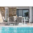 Gartentisch 180x90 cm mit Aluminiumbasis und Teakholzplatte - Mean Viadurini