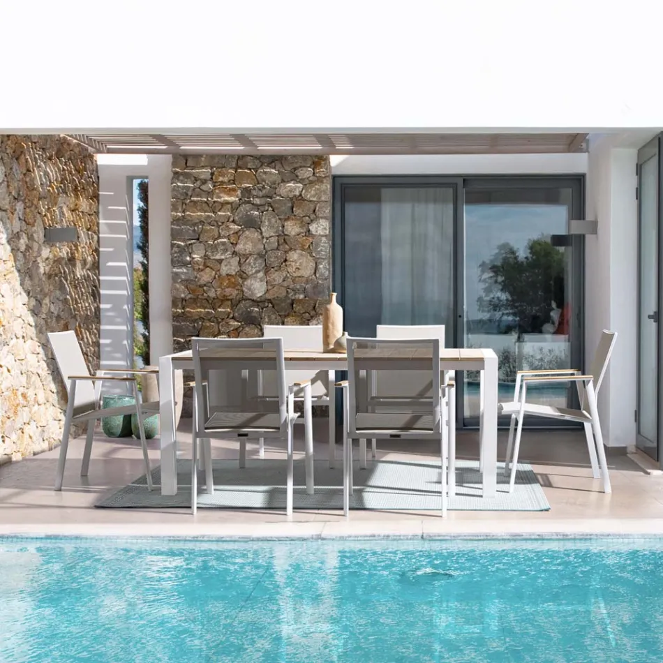 Gartentisch 180x90 cm mit Aluminiumbasis und Teakholzplatte - Mean Viadurini