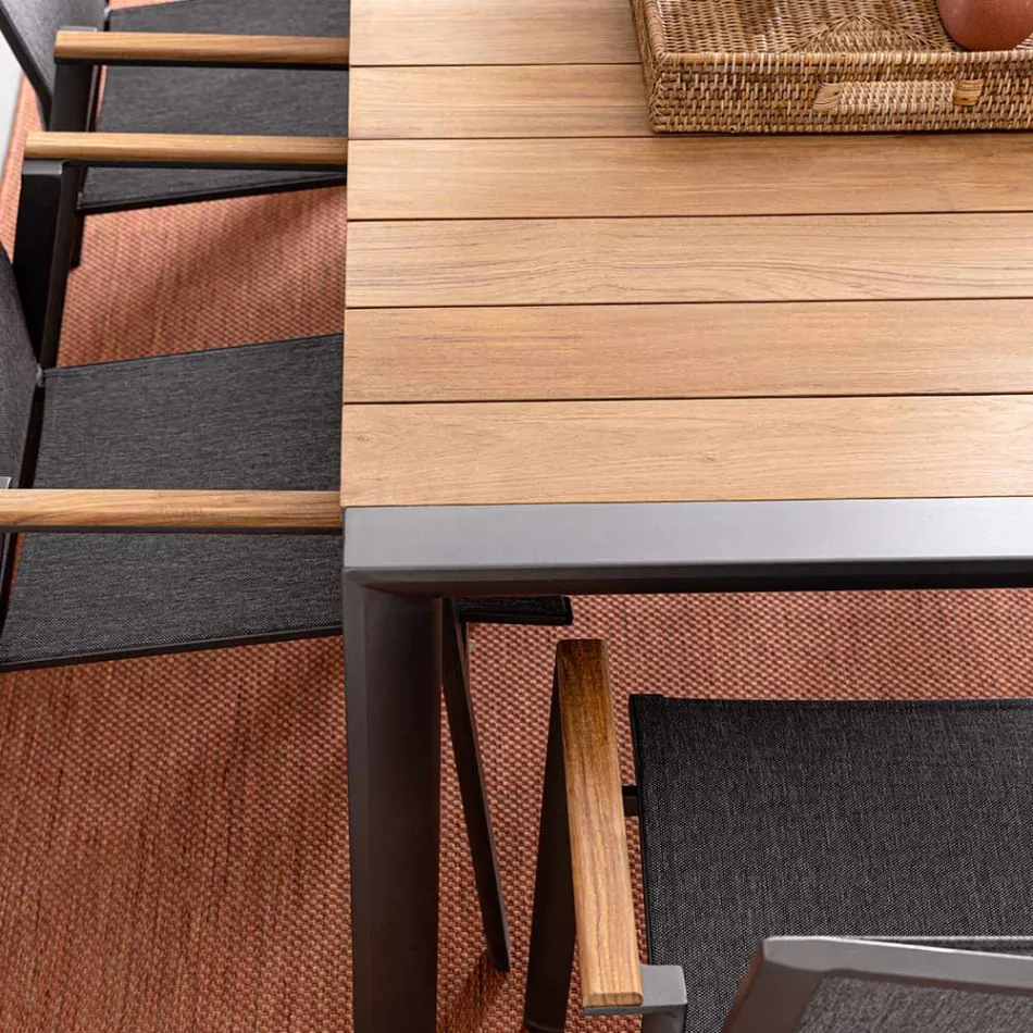 Gartentisch 180x90 cm mit Aluminiumbasis und Teakholzplatte - Mean Viadurini