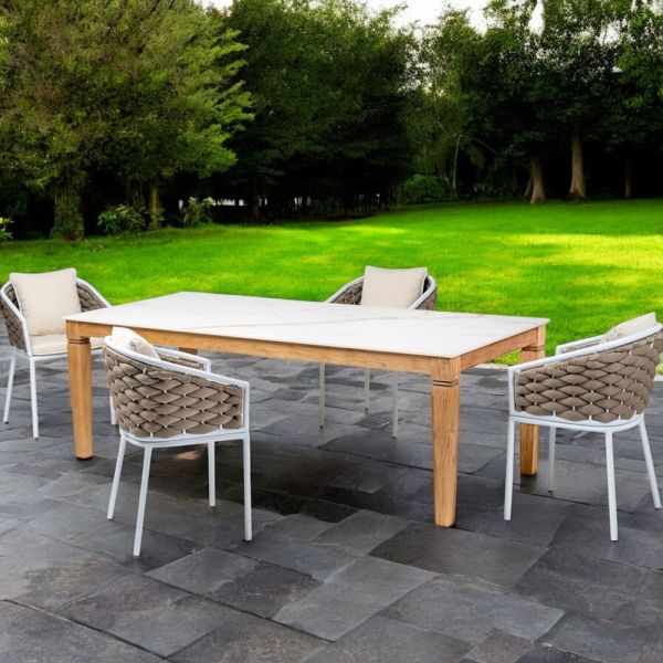 Gartentisch mit 4 stühlen aus aluminium und flechten - artes