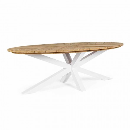 Gartentisch mit Teakholzplatte und Aluminiumfuß, Homemotion - Leotto Viadurini