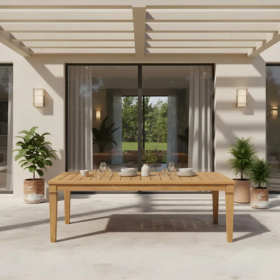 Gartentisch mit Struktur aus gebürstetem Naturteak - Artes Viadurini