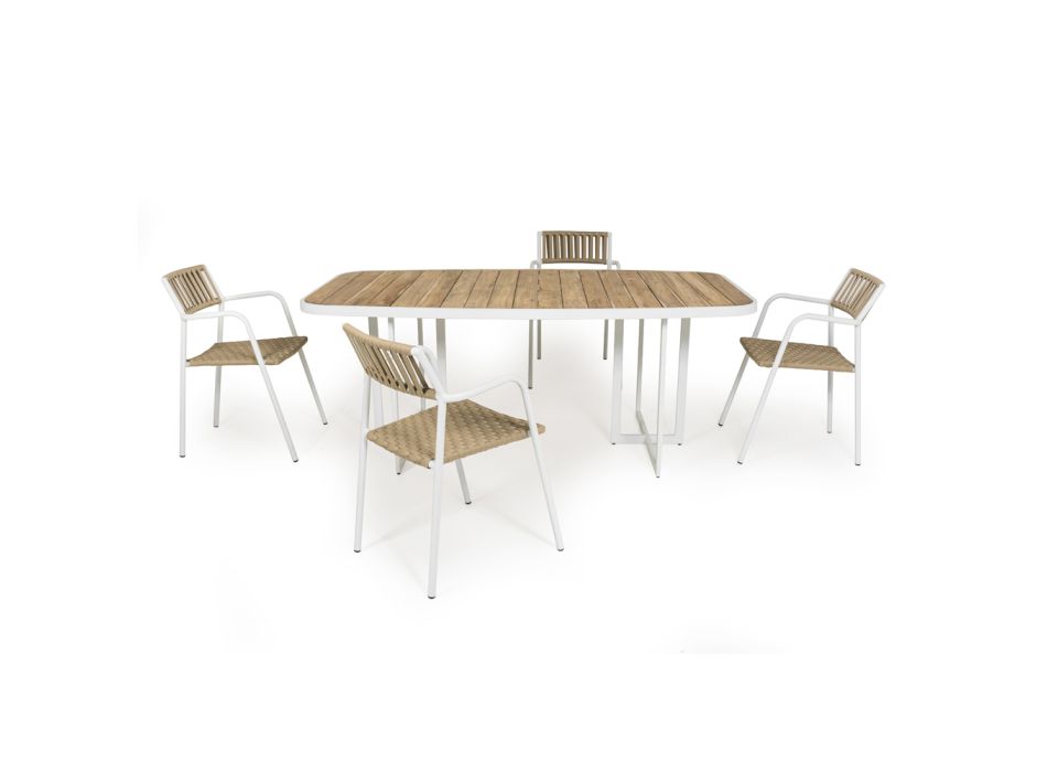 Gartentisch aus Aluminium und Teak mit 4 Stühlen - Eugene Viadurini